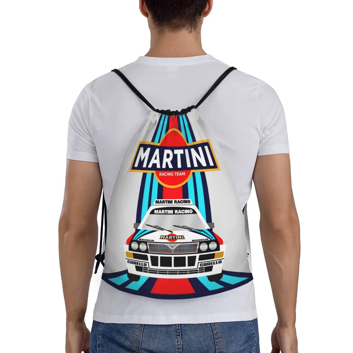 

Racing Martini Stripe 5 Backpacks Fashion Portable Drawstring Bags Sports Bag Book Bags For Man Woman Students