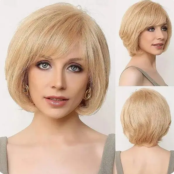 Synthetic Hair Short Layered Straight Blonde Wig for White Women