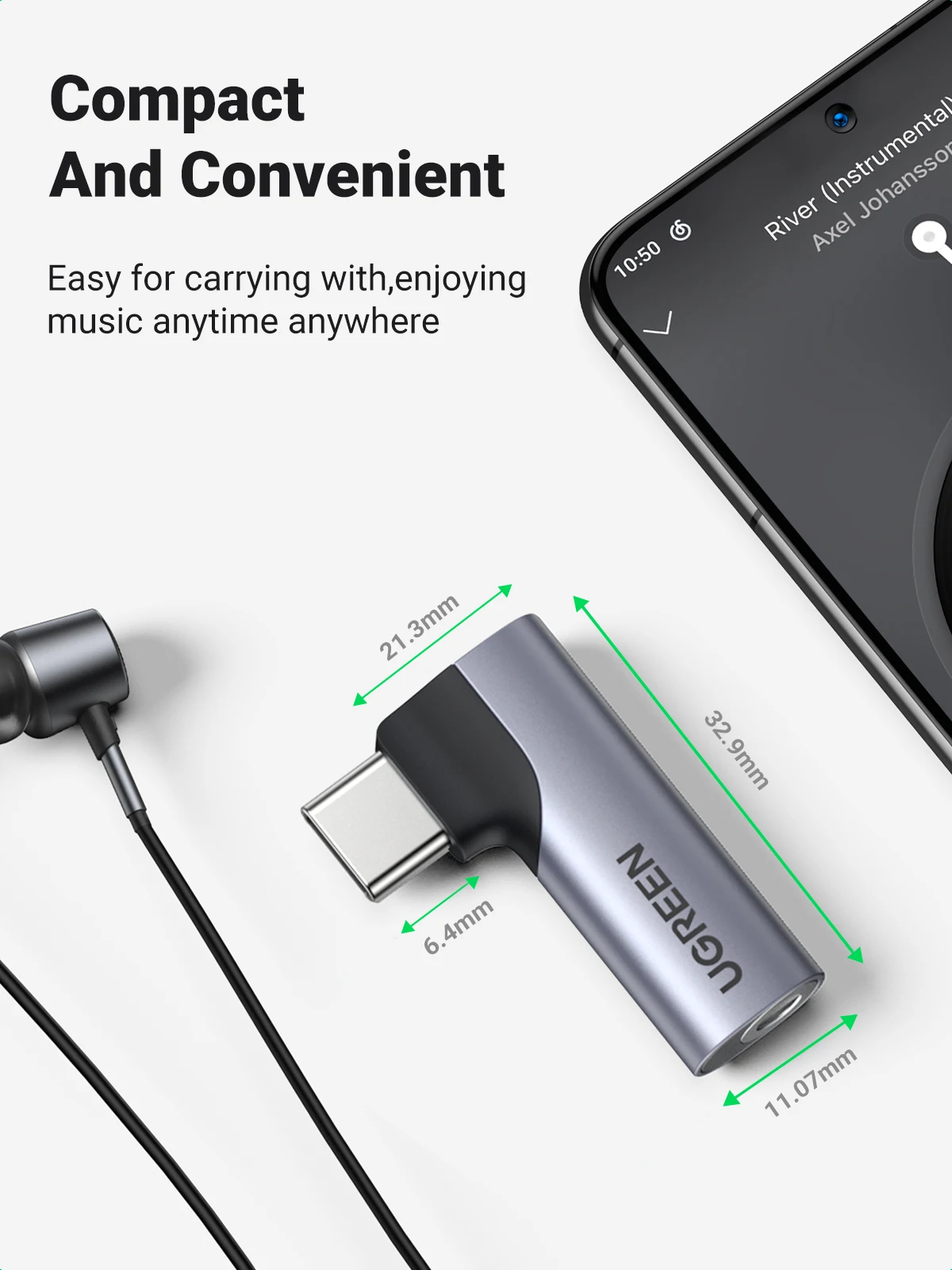 UGREEN Słuchawki audio USB C do 3,5 mm do Samsung Galaxy A52s S22 S21 iPad Pro 2022 Typ C Aux DAC Słuchawki z mikrofonem Adapter USB