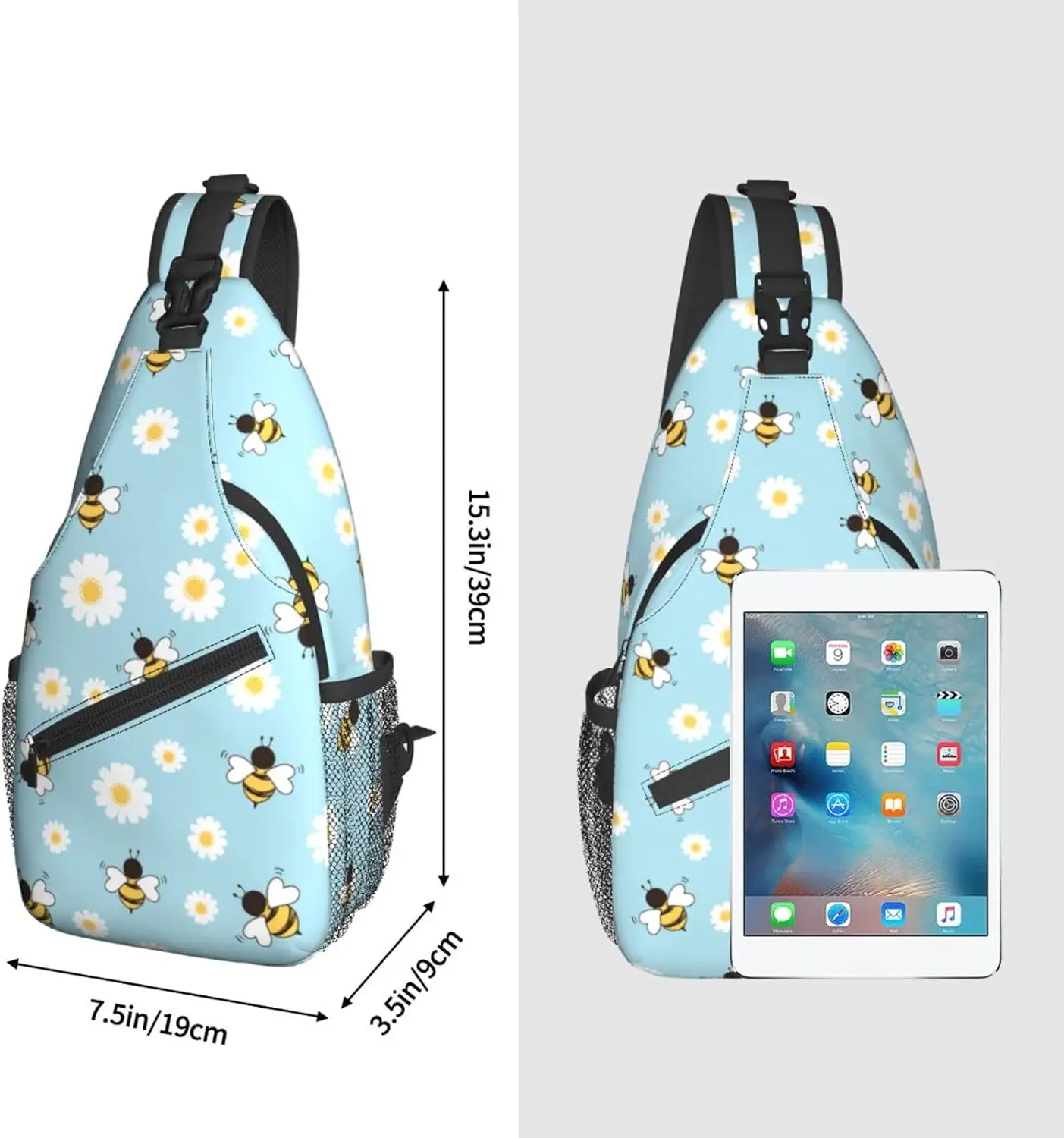 Abejas Flor Sling Bag Bandolera Viaje Senderismo Pecho Mochila Hombro Daypack para Mujeres Hombres Talla única
