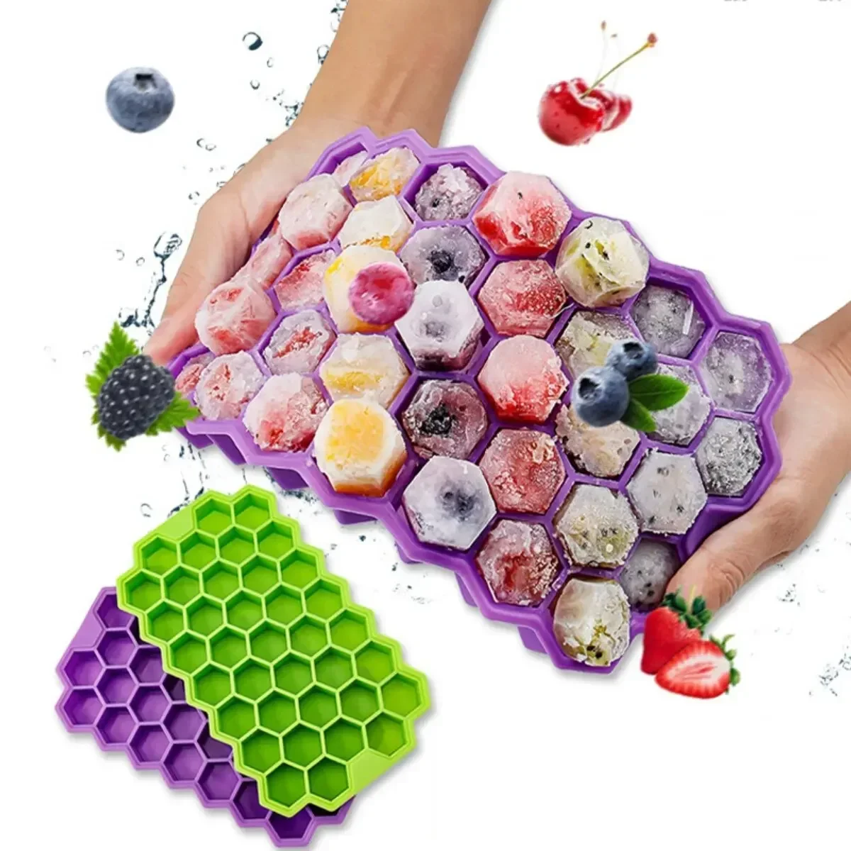 Silicone Honeycomb Ice Tray with Cover Creative Stackable 37