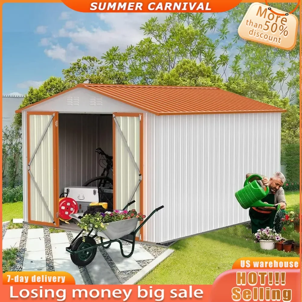 

Outdoor Storage Shed, 8 X 10 Ft Storage Shed, Orange,Double Door, Aluminum Alloy, Tool Shed, Garden Shed,Bicycle Shed