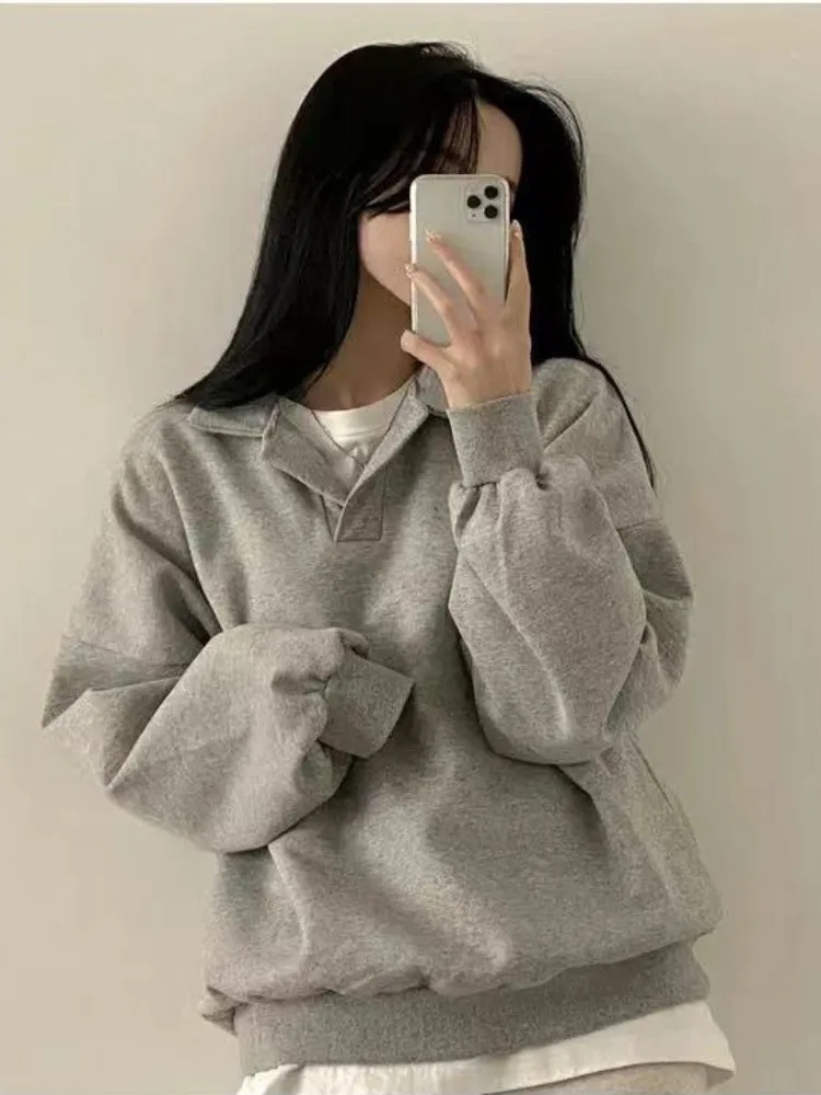 

Модный осенне-зимний свитшот с тонким свободным воротником на подкладке, женский свитер в стиле ретро, молодежный, шикарный, модный
