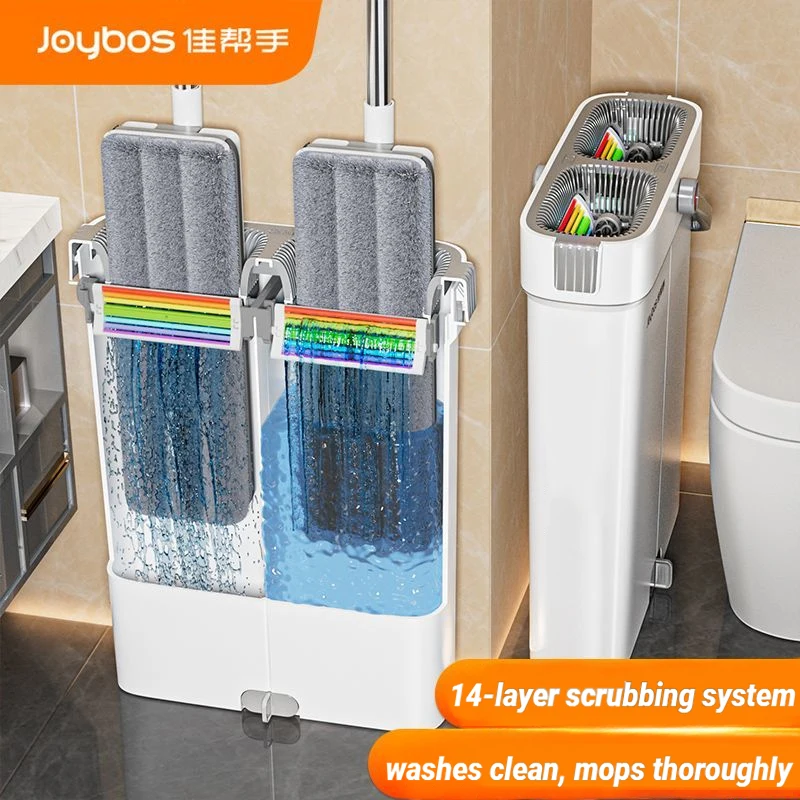 Mop Combo 360 Spin 40cm Bucket With Scraper Hand-Free Flat Barrel Washing and Squeeze Floor Cleaner Wet Dry For Home Mops