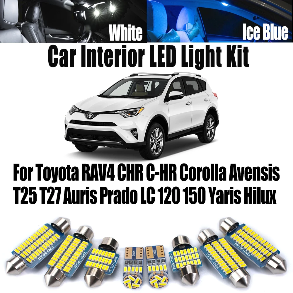 

For Toyota RAV4 CHR C-HR Corolla Avensis T25 T27 Auris Prado LC 120 150 Yaris Hilux Canbus Car LED Interior Reading Light Kit