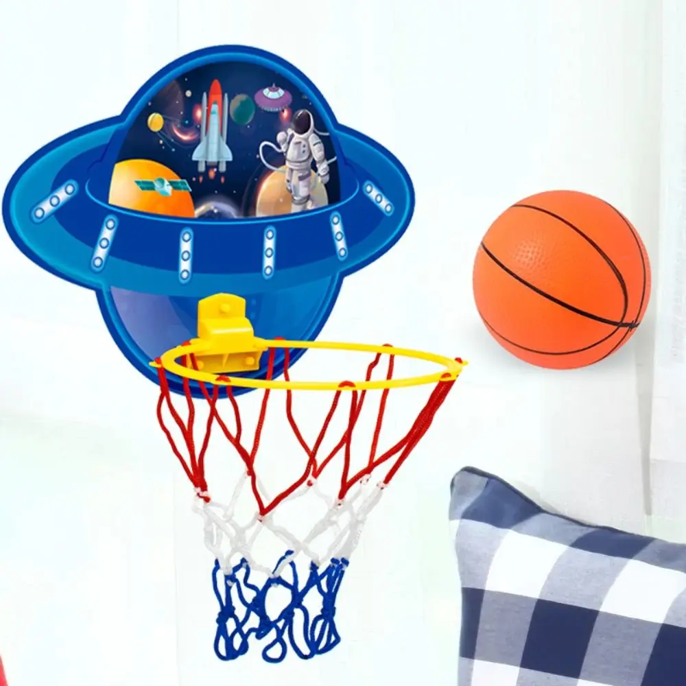 Cadre de basket-ball pliable pour enfants, planche de cerceau de basket-ball, ballon de dessin animé, filet de basket-ball, vaisseau spatial, jouets de sport d'intérieur