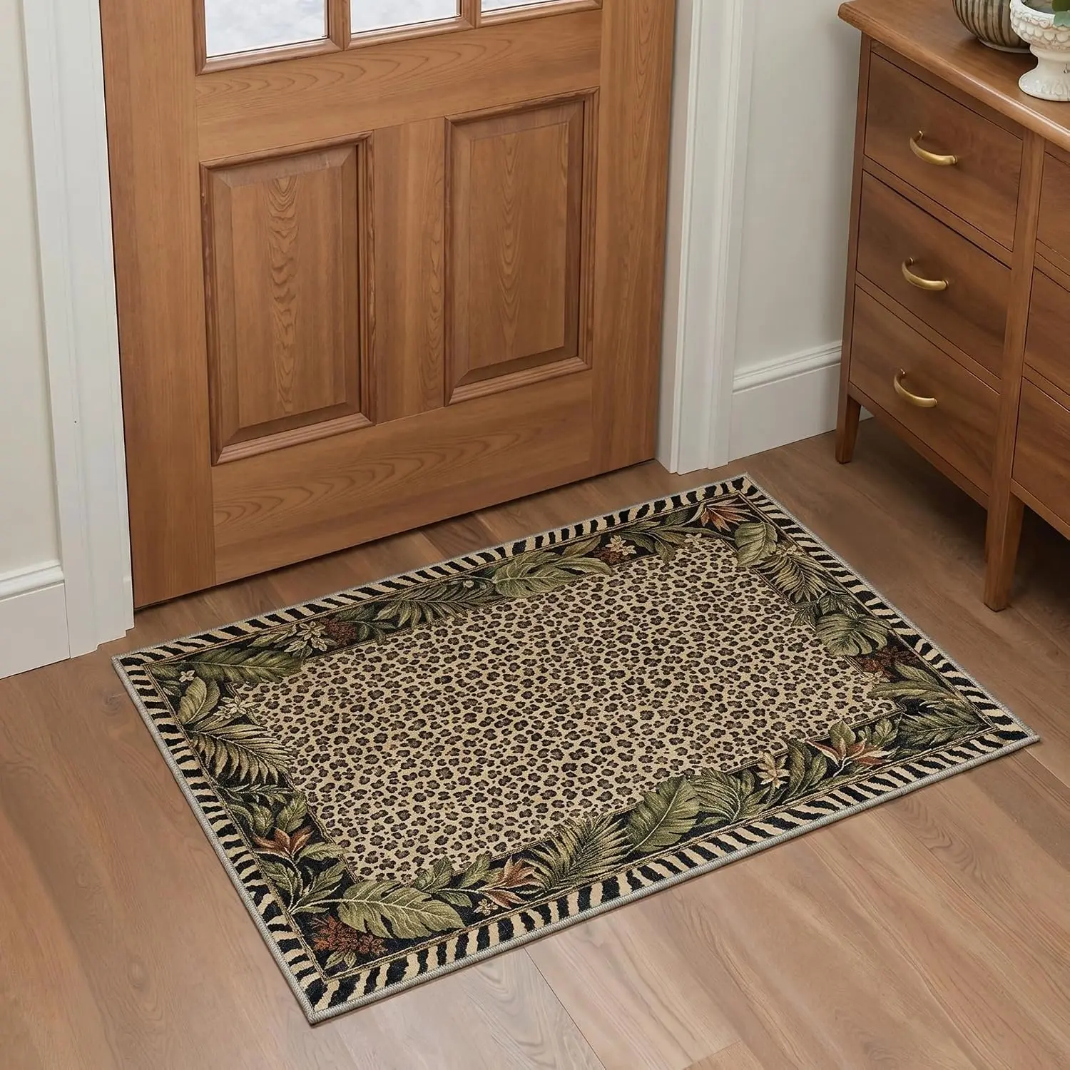 2PC 2X3 Area Rug, Animal Leopard Non Slip Washable Entrance Doormat