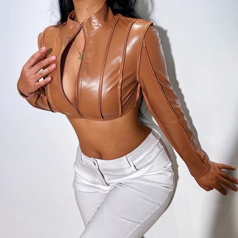 Dámská zkrácená bunda Harajuku s dlouhým rukávem, moto bikerský styl, street styl, technické oblečení, kabát na zip - náhled 2