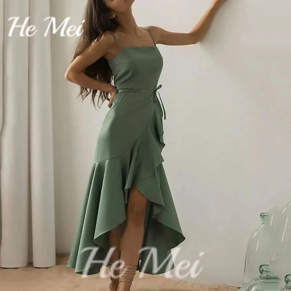 

Sexy Prom Dress For Women Simple Square Collar Spaghetti Straps Evening Gowns Ankle Length Flow Party Dresses فساتين السهرة