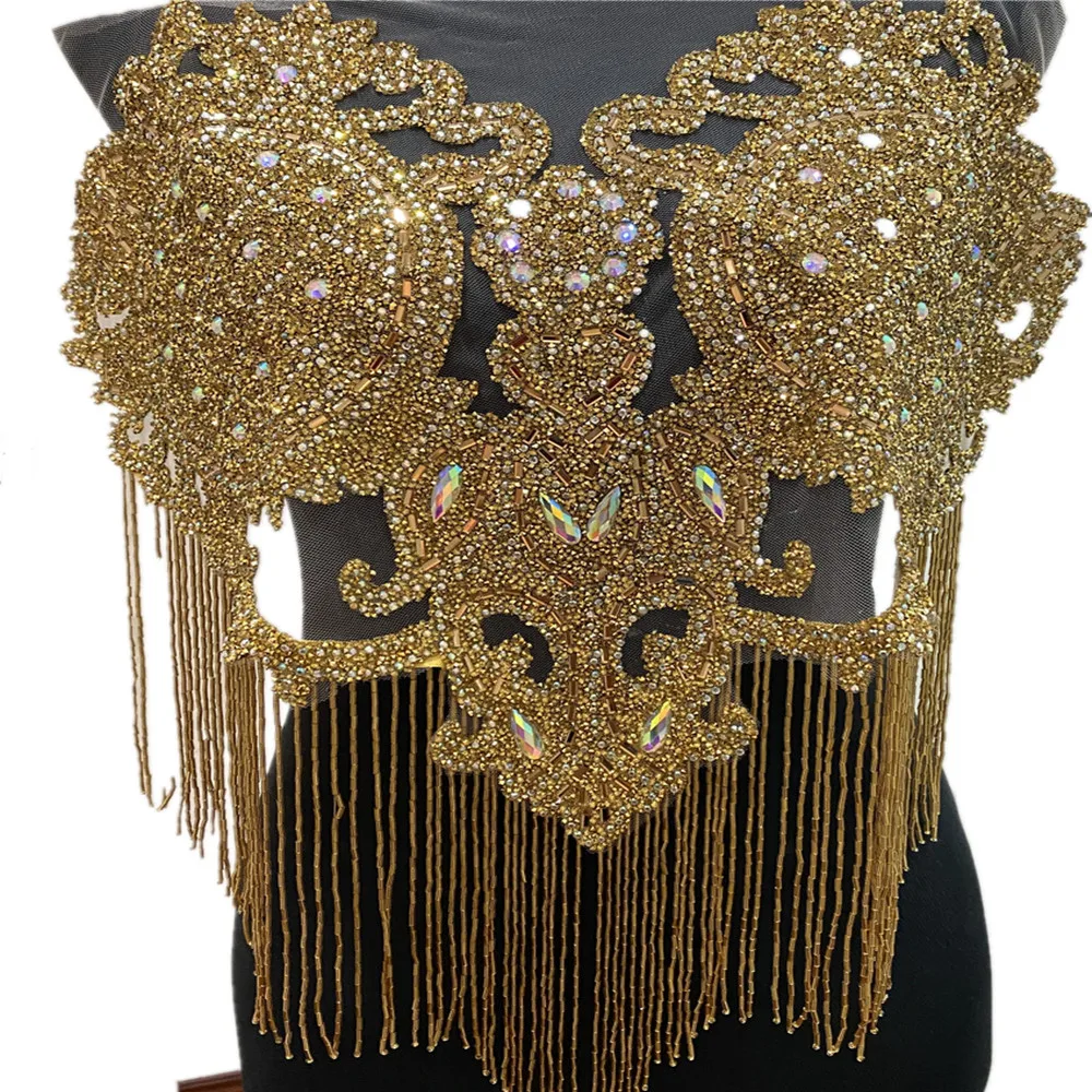 New Design Tassels Pineapple Shape Gold Rhinestone Motif Rhinestones Embellishment Iron On DIY Patches Sewing Supplies Craft