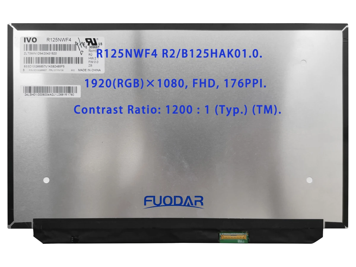 

12.5" FHD Laptop Touch Screen R125NWF4 R2/B125HAK01.0 FRU 01YN108 01YN107 for Lenovo X270 X280 LCD Matrix 1920x1080 IPS Panel