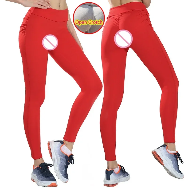 Woman Sexy Open Crotch Fitness Leggings Sports Hot Pants Breathable Jogging Crotchless Club Bike Sportswear Gym Sporty Cloth