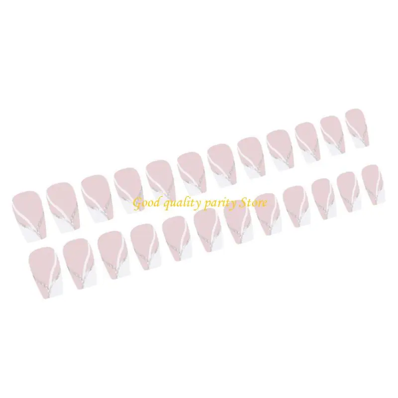 

M4YA Short Square Press on Glitters French Tip Acrylic Glossy Finish 24pcs