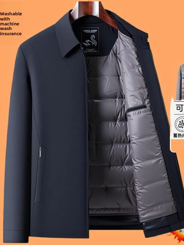 

Men's Detachable down Jacket Zipper Closure Goose down Jacket Dad Clothes Jacket Long Sleeve Warm Breathable Waterproof