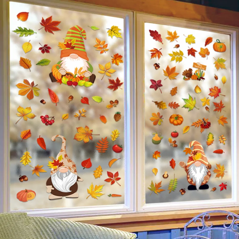 Thanksgiving Maple Leaf Dwarf Static Sticker DIY Car Scrapbook Mobile Phone Window Glass Refrigerator Stickers Decor Stationery