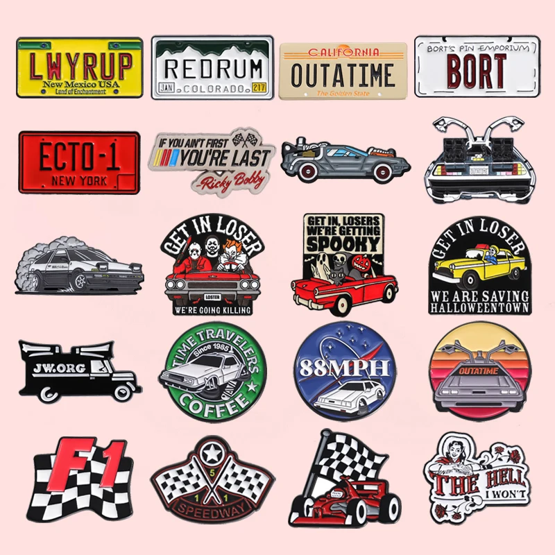 Cartoon Cool Sports Car Lapel Pin Science Fiction Film Badges Brooches For Clothing Cool Men Women Enamel Fashion Accessories