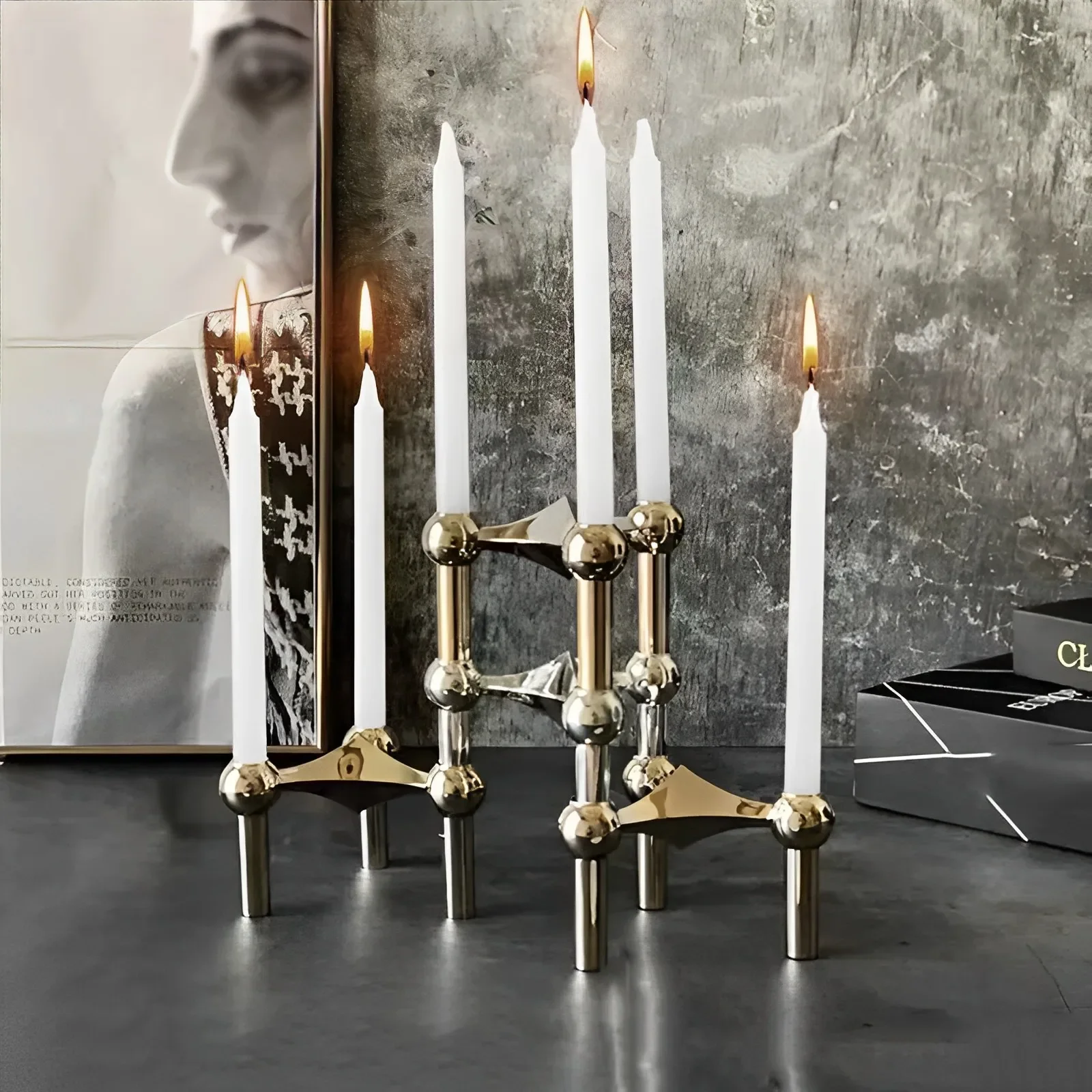 GIEMZA Vintage Candlestick Holders 10CM(3.9”) Small Stand for Stick Skinny Candelabra Set for 3 Candle Porta Velas