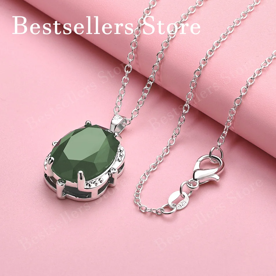 925 sterling silver 16-30 inch exquisite green zircon pendant necklace for women's fashion gifts, wedding accessories, jewelry