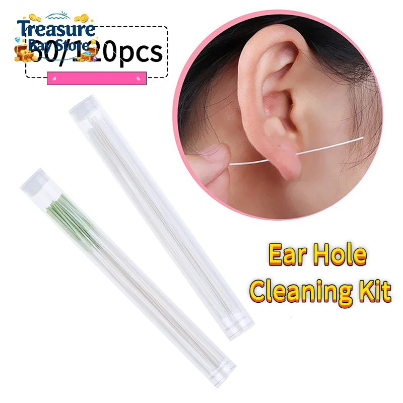 60/120pcs Earrings Hole Cleaner Disinfection Ear Wires Hole Cleaning Line Piercing