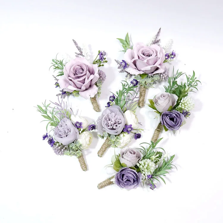 Lilac Artifical Boutonniere Flowers Bridesmaid Groomsman Marriage Wedding Party Accessories Corsages for Wedding