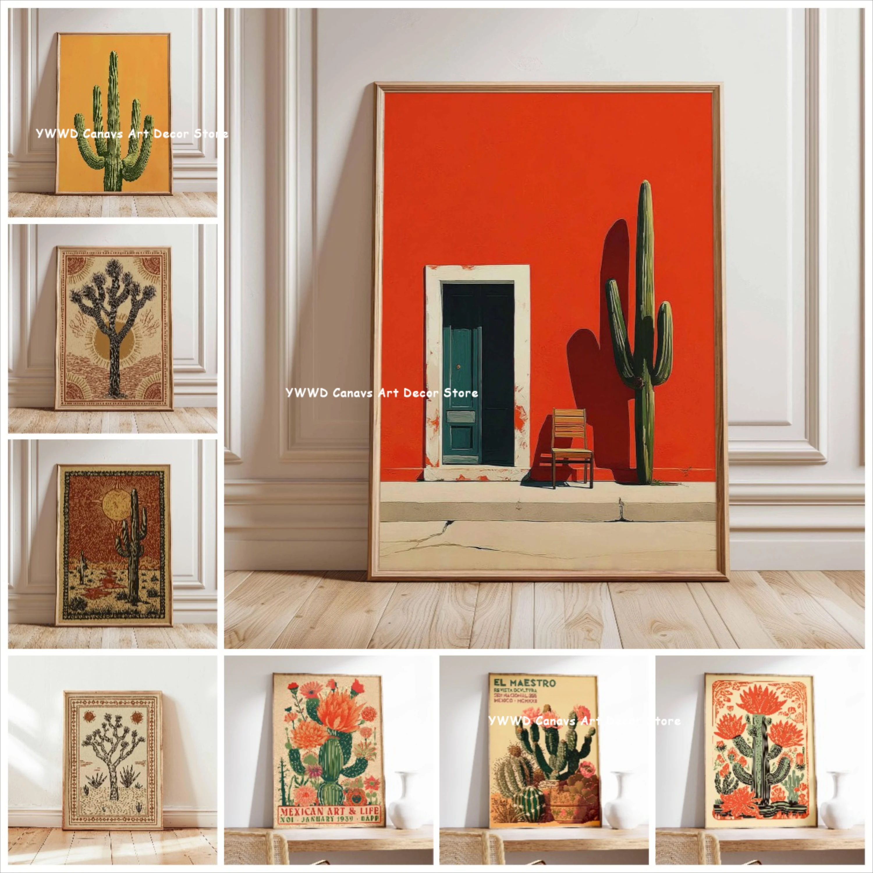 Bohemian Cactus Desert Canvas Poster Mexico Smallest Architectural Artwork Western Plant Wall Art Print for Modern Home Decor
