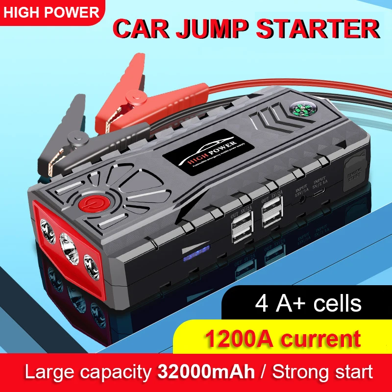 

32000mah Portable Car Jump Starter Power Bank 12V Car Battery Booster Charger Starting Device 1200A Car Emergency Booster