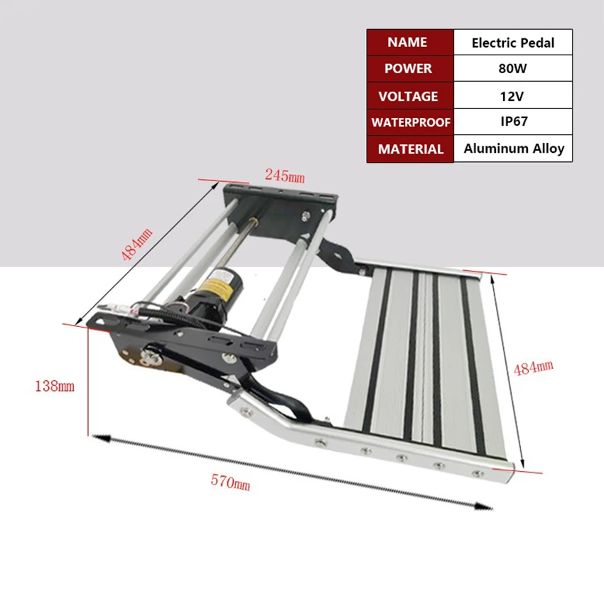 

RV Accessories Caravan Electric Folding Pedal Aluminum Alloy Non-Slip Step Electric Pull Out Single Ladder Stair