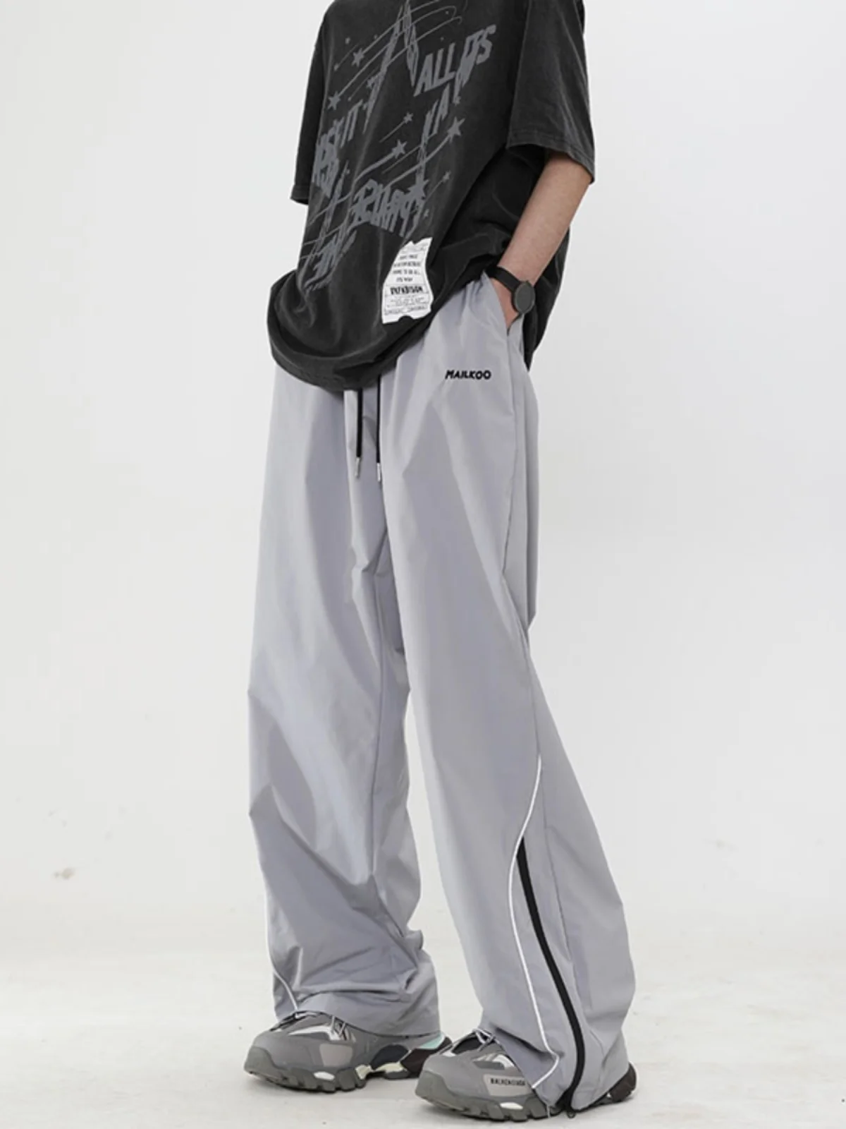 

Летние тонкие повседневные свободные мужские брюки в американском стиле High Street, быстросохнущие, из полиэфирного волокна, длинные, для молодежи