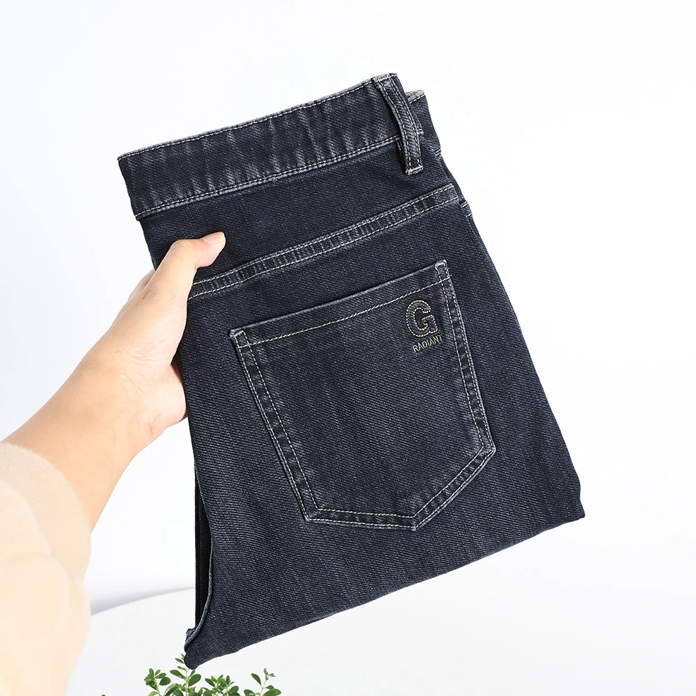 

Comfortable Men's Casual Straight Leg Jeans Dstring Waed Cotton Trousers Faionable Autumn Winter Commute Pants