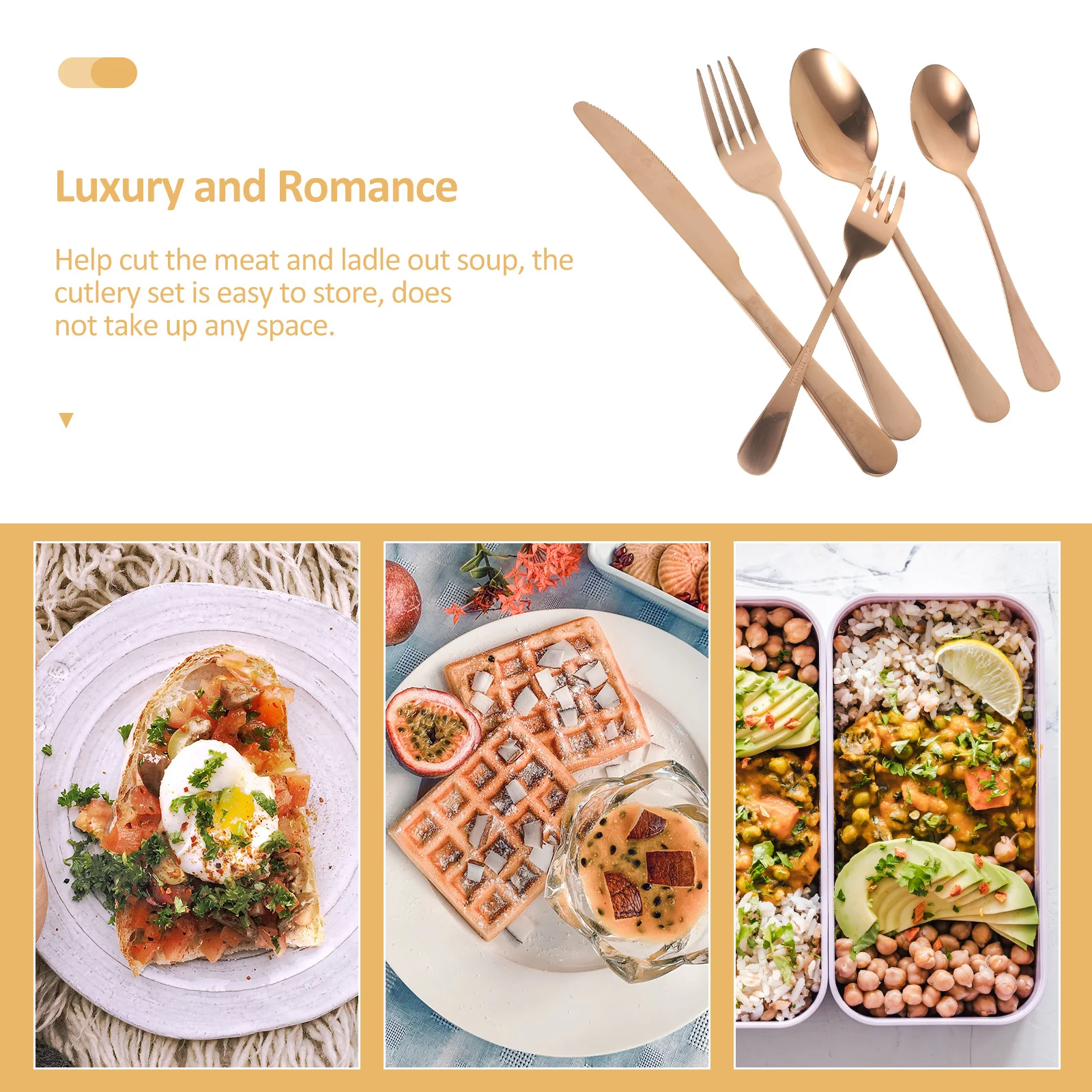 

1 Set Gold Plated Cutlery Kit Lightweight Portable Flatware Serving Set For Party Wedding Banquet Stainless Steel Tableware