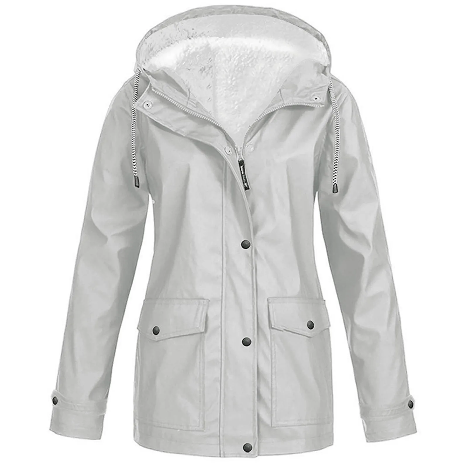 Women's Autumn And Winter Plush Jacket Hooded Jacket Fashion Outdoor Jacket Assault Jacket Hooded Zipper Rainproof