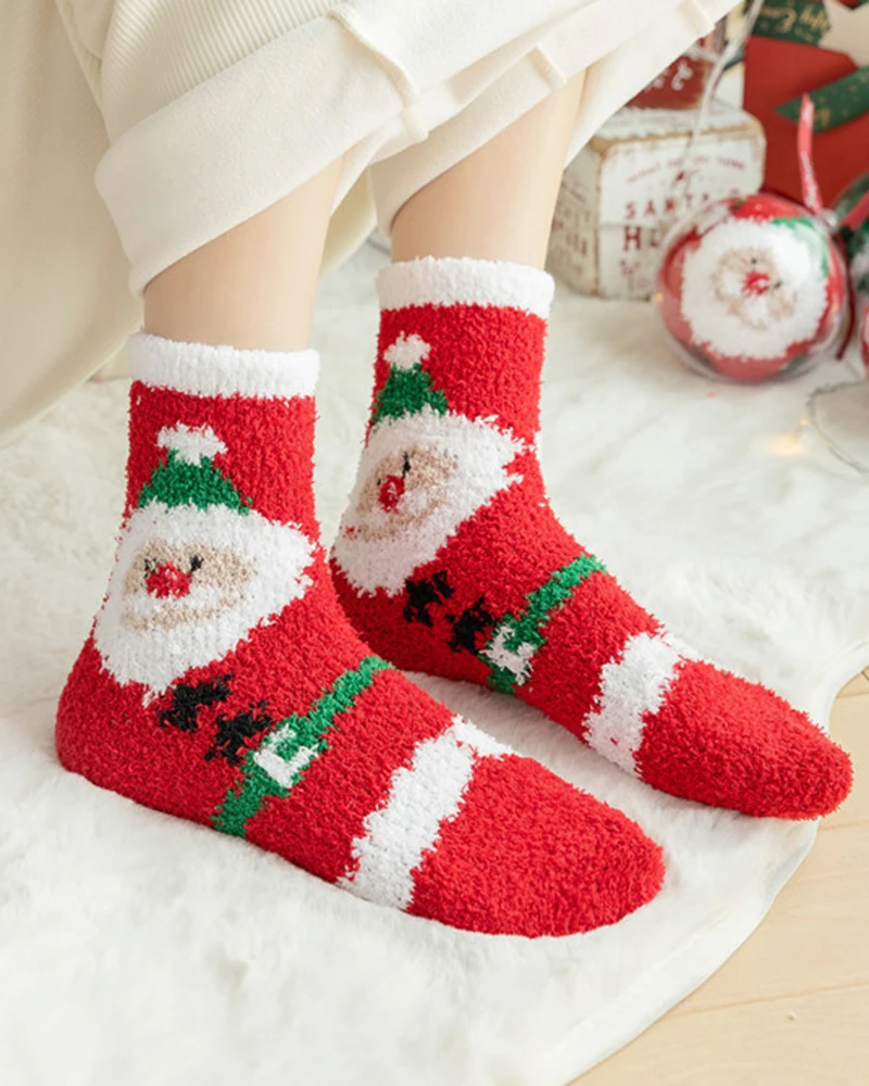 

1Pair Christmas Elk Polka Dot Pattern Fuzzy Thermal Socks 2025 Autumn Winter Spring New Fashion Casual