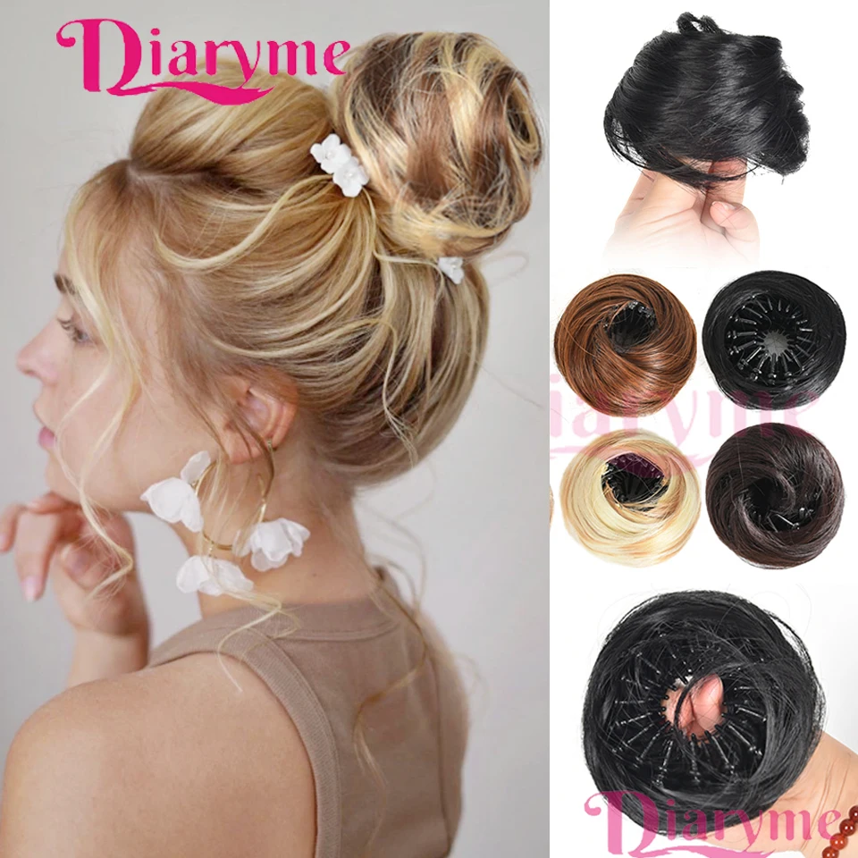 

Synthetic Hair Bun Chignon Extension Straight Hair Band Claw Clip Scrunchy Hair Extension For Women Girls Heat Resistant Fiber