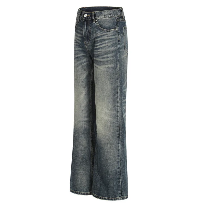 2025 primavera y otoño moda americana de los hombres High Street lavado Vintage Punk básico Casual tubo recto pantalones vaqueros sueltos