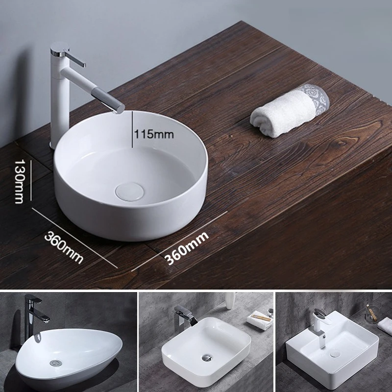 Ceramic Washbasin Set, Round Vessel Sink & Square Countertop Basin, Triangle Art Sink for Bathroom