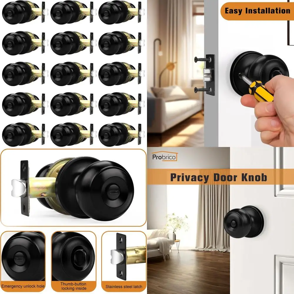

Набор из 15 черных универсальных внутренних дверных ручек с замком конфиденциальности для спален и ванных комнат