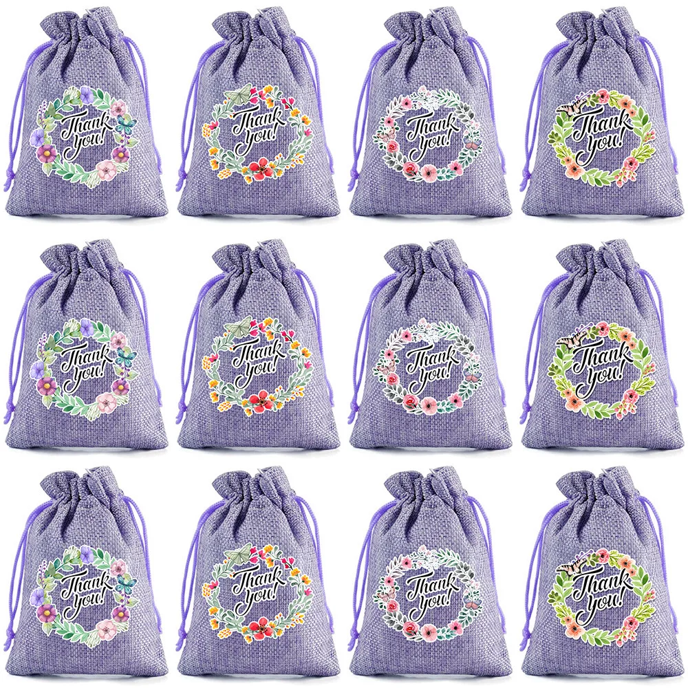 36pcs/lot 10*14cm Thank You Drawstring Bags Burlap Pouches Thanksgiving Day Wedding Party Gift Packaging Bag