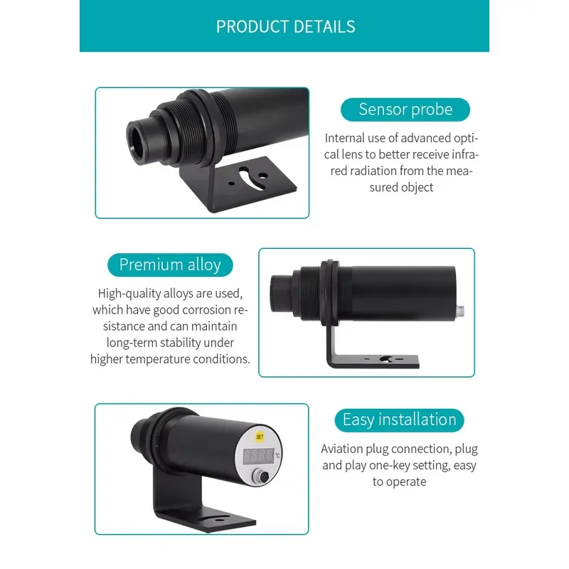 PT-3014 Digital Thermometer Non-Contact High Precision IP65 1.6μm Response 200:1 Temperature Sensor