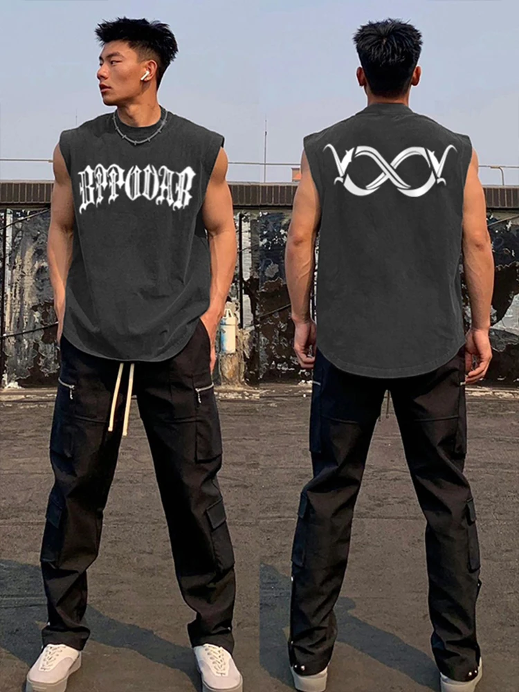 

Летняя хлопковая майка для мужчин, модная брендовая футболка с буквенным принтом, свободный крой, молодежный тренд, летняя одежда