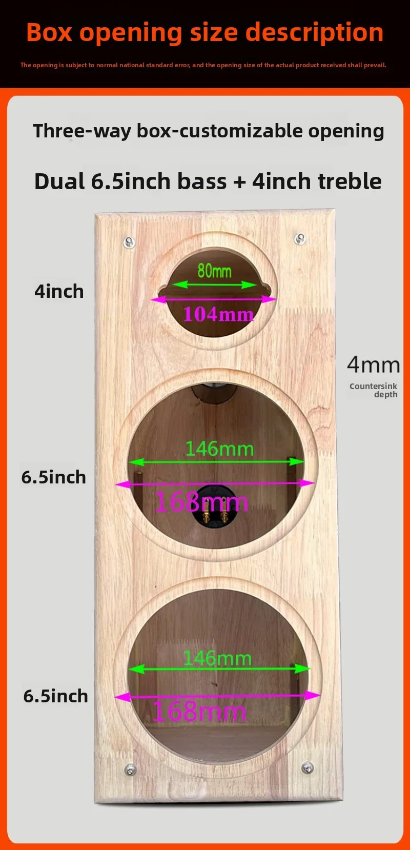 Solid Wood Speaker Cabinet 5 Inch 3 Way Dual Bass 4 Inch Tweeter Unpainted DIY