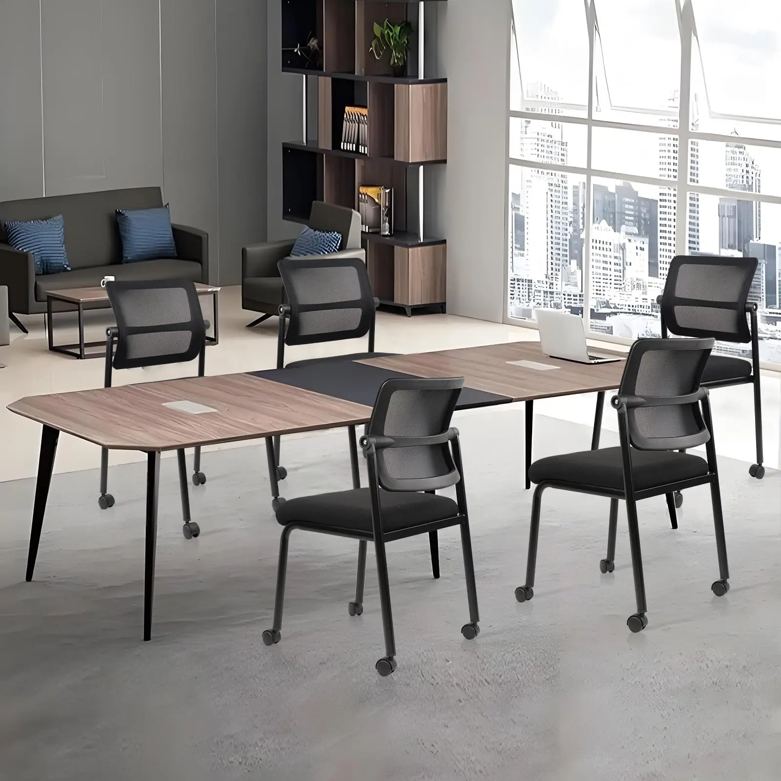 Stacking Armless Office Guest Chair with Wheels, Stackable Mesh Waiting Room Reception Desk Chairs with Adjustable