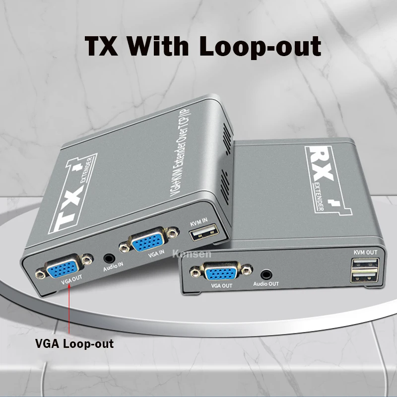 200M VGA KVM Extender over IP RJ45 Ethernet Cat5e/6 Cable VGA USB KVM extender 1 TX to Many RX via Switch Support Mouse Keyboard