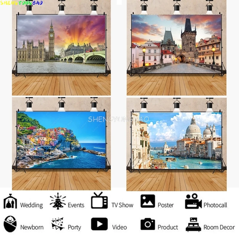 

Vinyl Custom Background European Landscape Famous Scenic Spots Street Night Scene Photography Background Props OZ-01