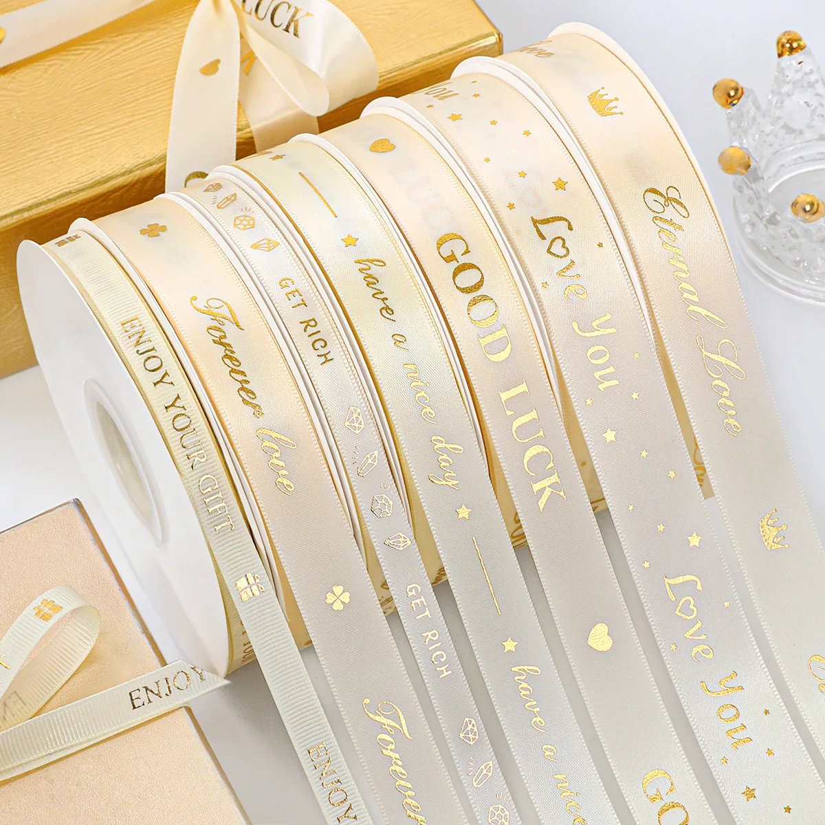 New Ribbon Beige White Gold Plated Blessing Ribbon Birthday Gift Wedding Confession Proposal Flower Art Decoration Ribbon