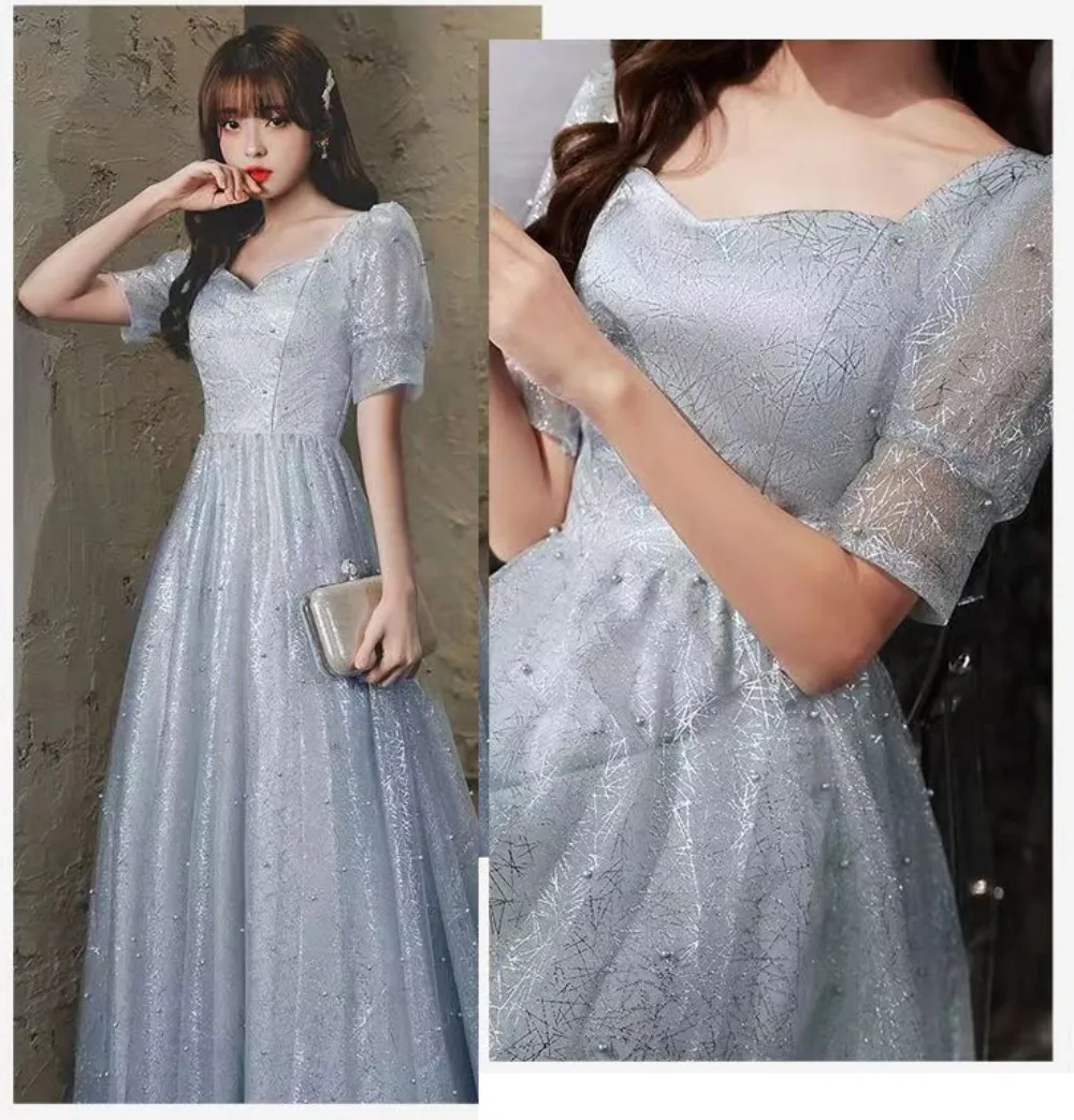 2024 New Arrivals Fancy Beaded Tulle Mesh Ankle Length Formal Gown Dress Women Elegant Luxury Dersss for Women for Party