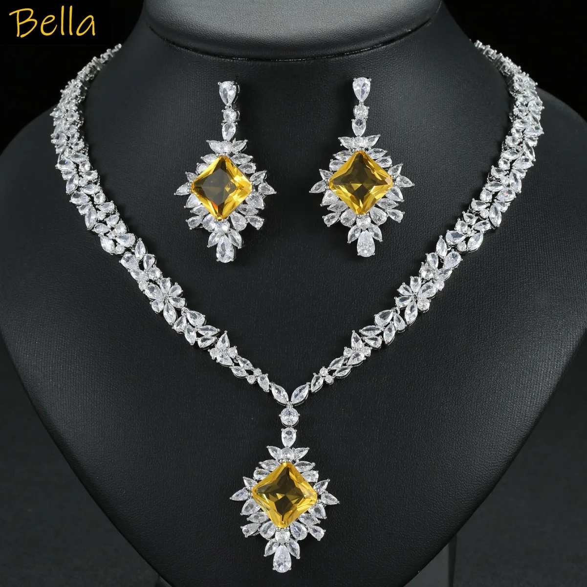 

classy jewelry set zirconia yellow blue green white large block pendant wedding dinner party jewelry women anniversary gift