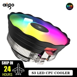 冷却プロセッサー-Aigo-S3 cpu,air Cooler fan,rgb,pwm,helera,intel lga 1155, 1700, 1200, 1151,amd am3,am4,pcゲーマー,120mm