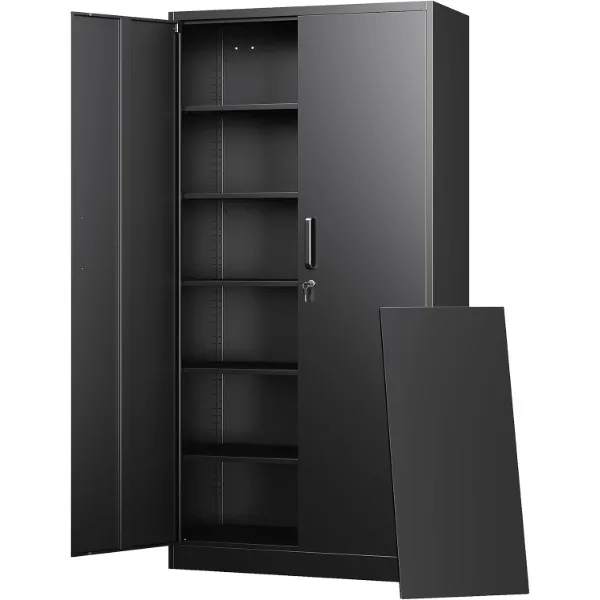 

Letaya Metal Storage Cabinets with Lock, Tall Locker Organizer Steel Cabinets, Adjustable Layers Shelves 2 Doors for Home