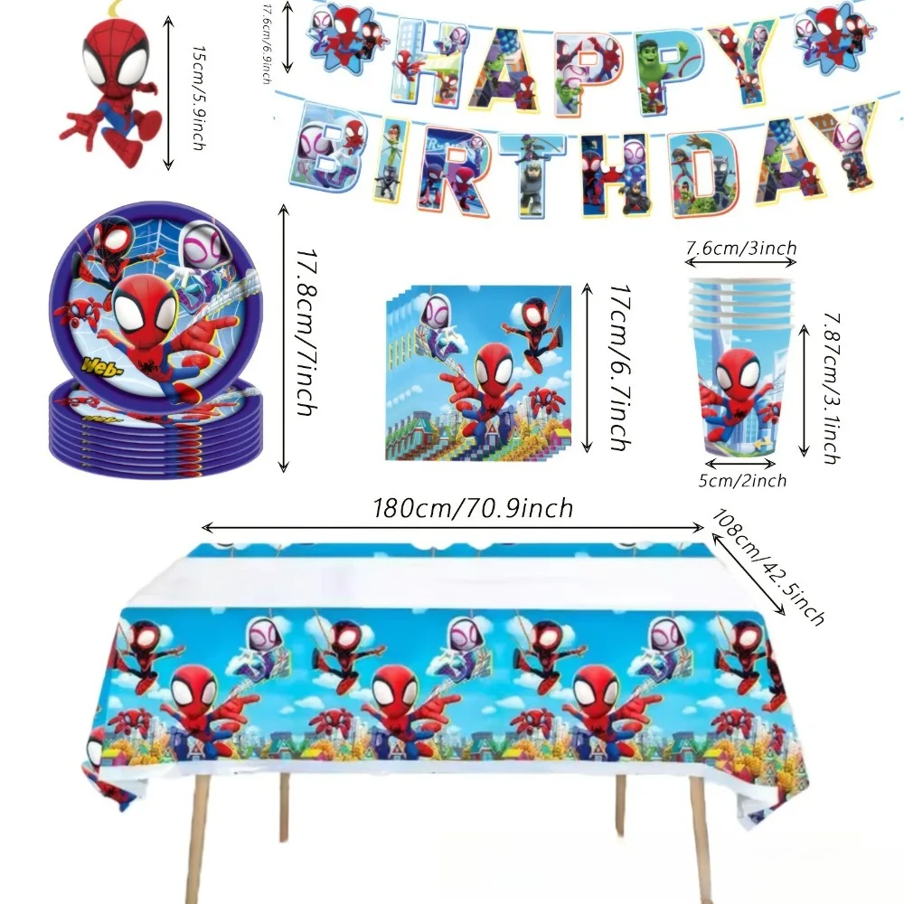 Spider-Man Birthday Party Decorations Tableware Set Paper Plates Cups Tablecloth Banner Kids Boys Superhero School Bash Supplies - view 6