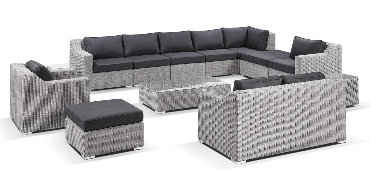 Mobili da esterno di lusso con posti a sedere modulari in vimini moderno verde